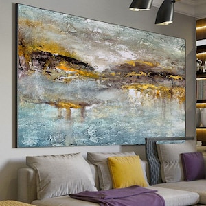 Abstract Painting on Canvas,Large Abstract,Large Wall Art,Abstract Painting,Gold Canvas Painting,Blue Painting,Canvas Painting,Gold,PA0039