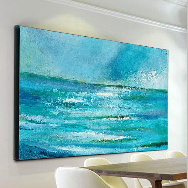 Large Ocean Abstract Painting,Blue Ocean Abstract Painting,Sea Wave Original Abstract Canvas Oil Painting,Landscape Painting,Wall Art,NI0108