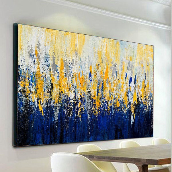 Extra Large Wall Art,Textured Painting,Original Painting,Abstract Painting,Gold leaf,Blue Painting,Office Wall Art,Texture Art, NI0106