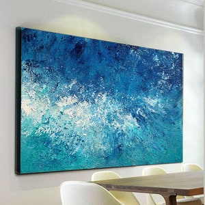 Original Abstract Painting Blue White, Abstract Painting on Canvas,Extra Large Original Abstract Canvas Wall Art,Bedroom Abstract Art,SL0058