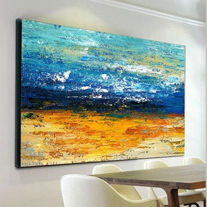 Blue Horizon Abstract Painting | Large Coastal Wall Art on Canvas | Modern Ocean Landscape | Handmade Textured Acrylic Home Decor