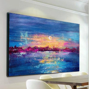 Landscape Painting,Sunset,Large Wall Art,Canvas Wall Art,Blue & Purple Abstract Painting,Oil Painting,Bedroom Wall Decor,Wall Art,SL028