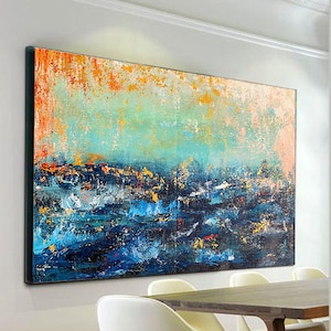 Large Wall Art,Painting On Canvas,Ocean Painting,Landscape Painting,Blue Abstract Painting,Abstract Painting,Texture Art,Original Art,NI041