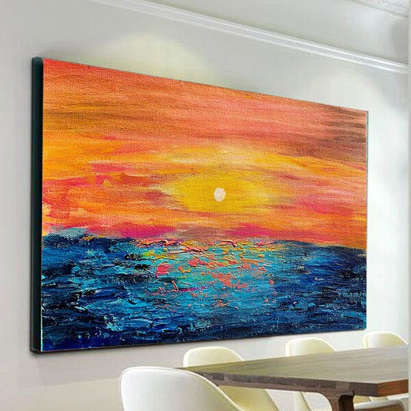 Sunset painting,Extra Large Wall Art,Abstract Painting,Seascape Painting,Large Canvas Art,Paintings On Canvas,Oil Painting,Landscape,SL0023