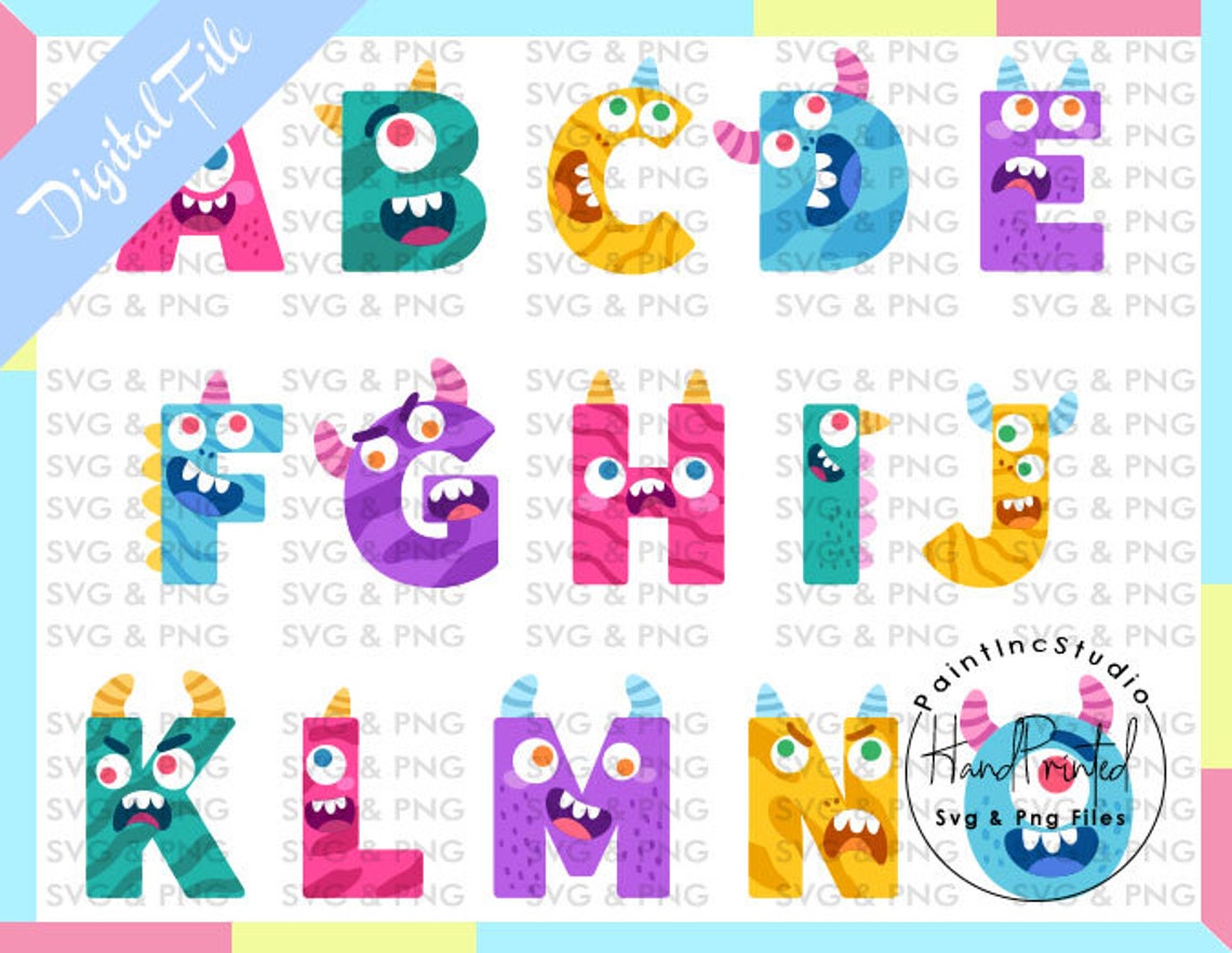 26 Monster Alphabets Doodle Letters Full ALPHABET PNG | Etsy