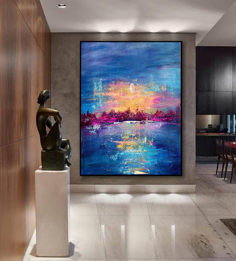 Landscape Paintingsunsetlarge Wall Artcanvas Wall Artblue Etsy