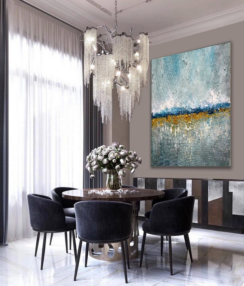 Abstract Painting, Blue and Gold Painting, Gold Canvas Painting, Extra ...