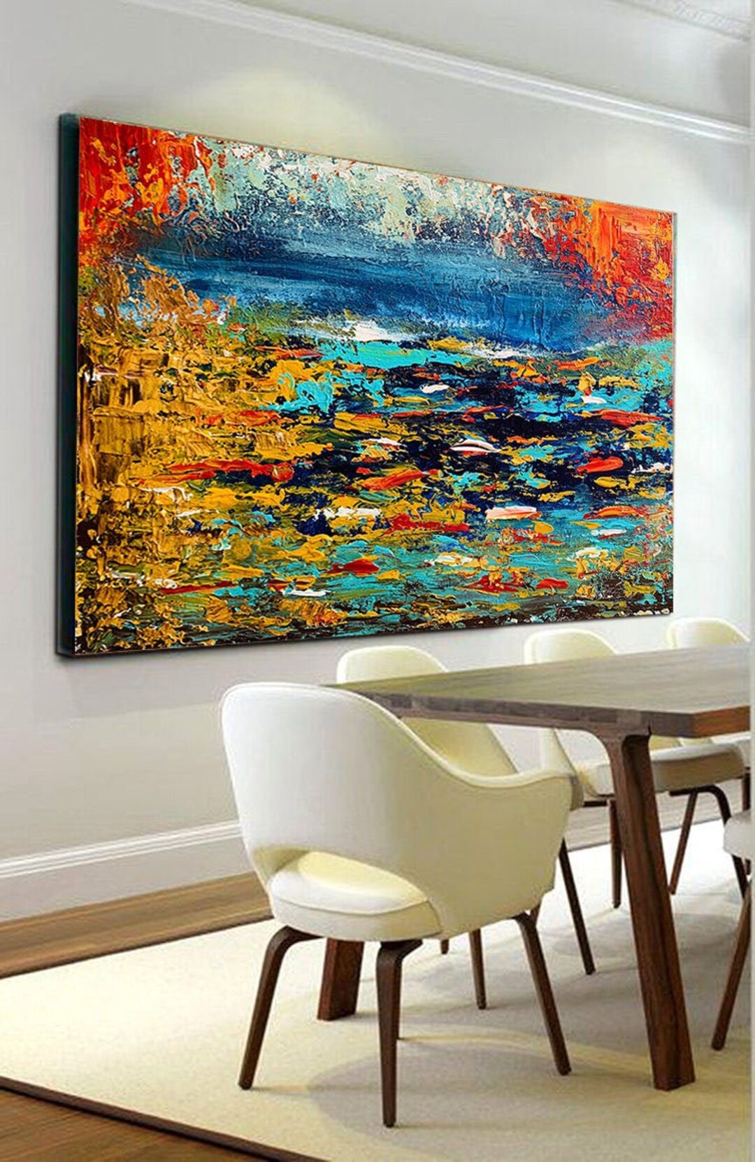 Large Wall Art,gold, Blue, Landscape, Paintings on Canvas,canvas Wall ...