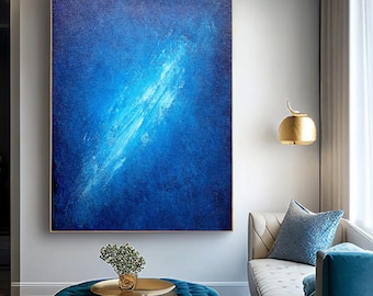 Deep Blue Abstract Textured Canvas Painting – Modern Home Decor