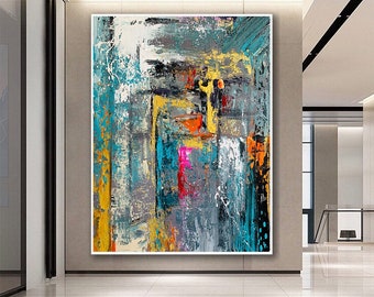 Large Wall Art,Teal & Gold Abstract Painting,Paintings on Canvas,Large Painting,Texture Art,Original Painting,Modern Wall Art,PA0038