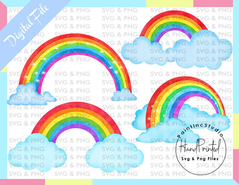 Download Visual Arts Watercolour Bright Rainbow Png Artwork For Sublimation Scrapbooking Other Print Crafts Pack Of 4 Watercolor Rainbow Craft Supplies Tools