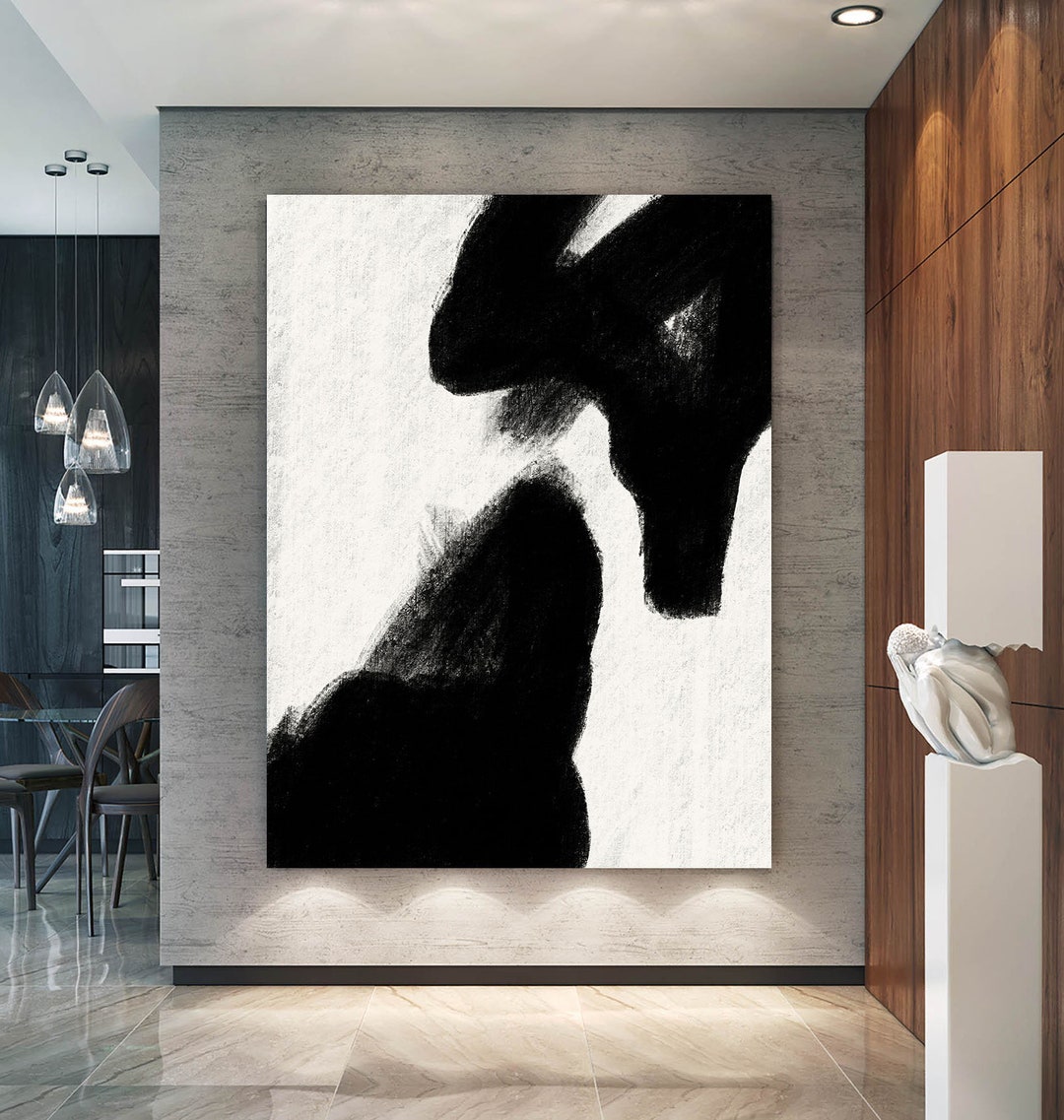 Minimalist Black and White Abstract Painting, Large Canvas Wall Art - Etsy