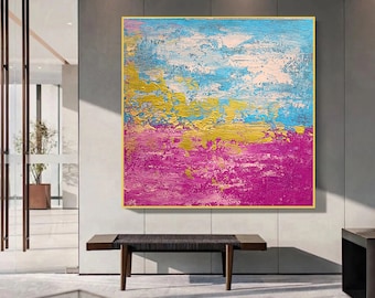 Gold and Pink Abstract Painting, Palette Knife Textured Wall Art