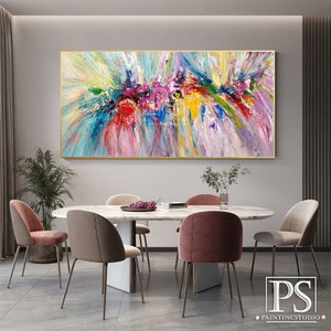 Original Colorful Textured Oil Painting on Canvas, Large Abstract Hand Painted Modern Acrylic Painting Boho Wall Art for Living Room Décor