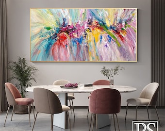 Colorful Textured Abstract Oil Painting, Boho Wall Art on Canvas
