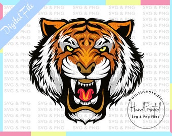 Wütend Tiger Gesicht PNG Clipart, Hand gezeichnete Sublimation (Digitaler Download)