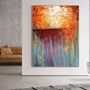 Large Abstract Painting,Large Wall Art,Oil Painting,Landscape Painting,Sunset Abstract,Orange & Purple White Abstract Painting,Wall Art,PA23