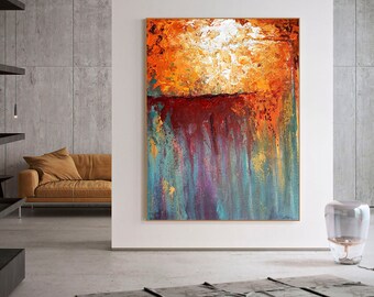 Large Abstract Painting,Large Wall Art,Oil Painting,Landscape Painting,Sunset Abstract,Orange & Purple White Abstract Painting,Wall Art,PA23