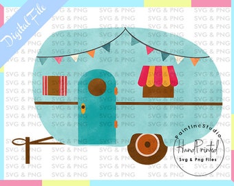 Imagen PNG de una caravana en acuarela, diseño de sublimación dibujado a mano (descarga digital)