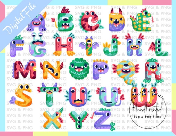 Monster Alphabet png , hand drawn , perfect for making stickers