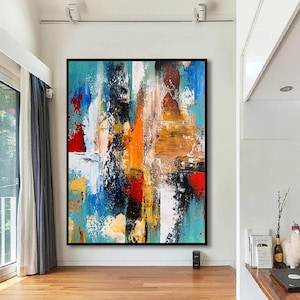Extra Large Wall Art,Abstract Canvas Art,Original Art,Blue & Orange Abstract Painting,Canvas Wall Art,Paintings on Canvas,Wall Decor,#0038