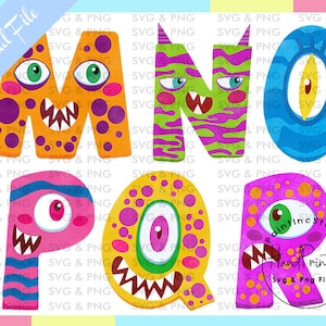 Acuarela 6 Monstruo lindo ABC alfabeto clipart,Monster Alphabet,Monster Clipart Sublimation Alphabet PNG Doodle Letters Diseño, Dibujado a mano