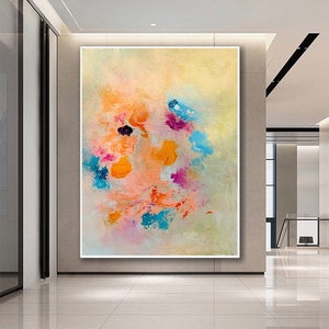 Large Abstract Painting Colorful Paintings On Canvas Pink Painting Blue Painting Bright Wall Art Wall Decor Pink Abstract Original Art,SA024