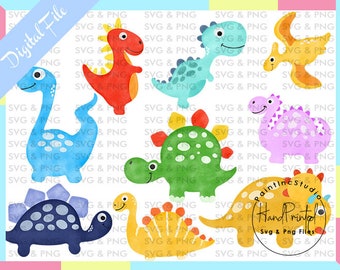 9 Clipart di dinosauri ad acquerello PNG, decorazioni per feste a tema dinosauri (clipart digitali)