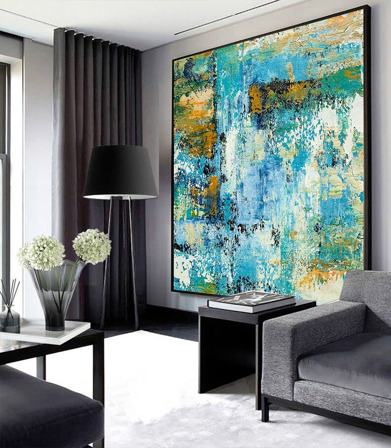 ExtraLarge Wall Art Teal Blue & White Abstract Etsy