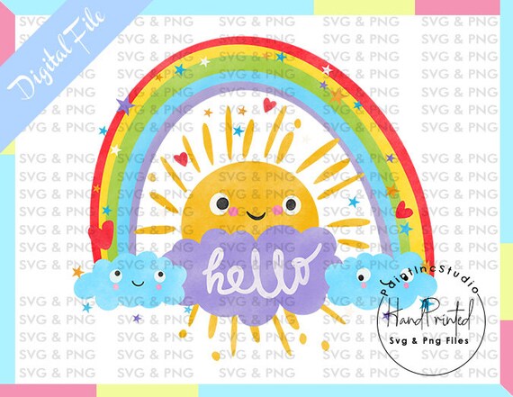 Download Rainbow With Cute Sun And Cloudswatercolor Rainbowrainbow Etsy