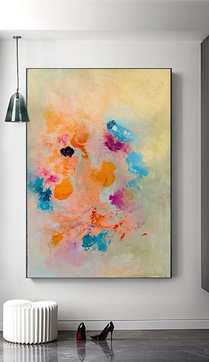 青とピンクの抽象画 キャンバスアート キャンバスに描かれた青とピンクの抽象画：モダンな壁アート