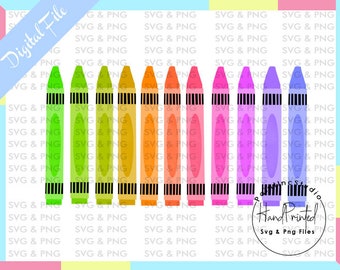 Watercolor Crayon Clipart, Rainbow PNG, Back To School (Digital Download)