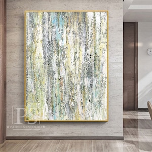 Arte abstrata original extra grande verde, pintura abstrata vertical, arte de parede de sala de estar, arte abstrata, arte de parede em tela, decoração de parede