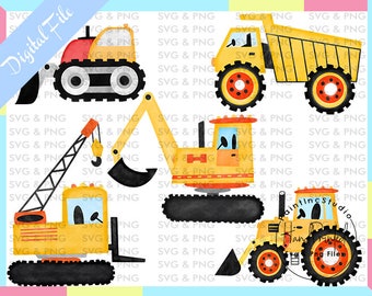 Watercolor Construction Trucks PNG Clipart, Sublimation Designs (Digital Download)