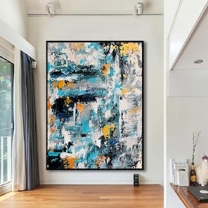 Extra Large Wall Art,Abstract Canvas Art,Original Painting,Paintings on Canvas,Blue & Gold Abstract Painting,Texture Art,Canvas Wall Art,PA5