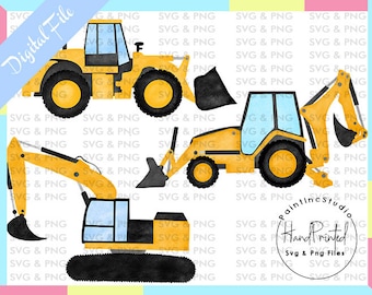 Imágenes prediseñadas de camiones de construcción en acuarela, diseños PNG de sublimación (descarga digital)