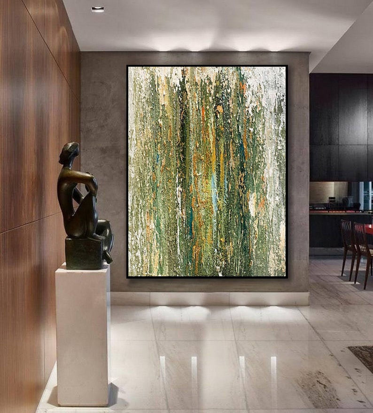 Extra Large Original Abstract Art Greenvertical Abstract Etsy