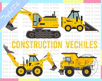 Watercolor Construction Trucks Clipart PNG, Sublimation Designs (Digital Download)