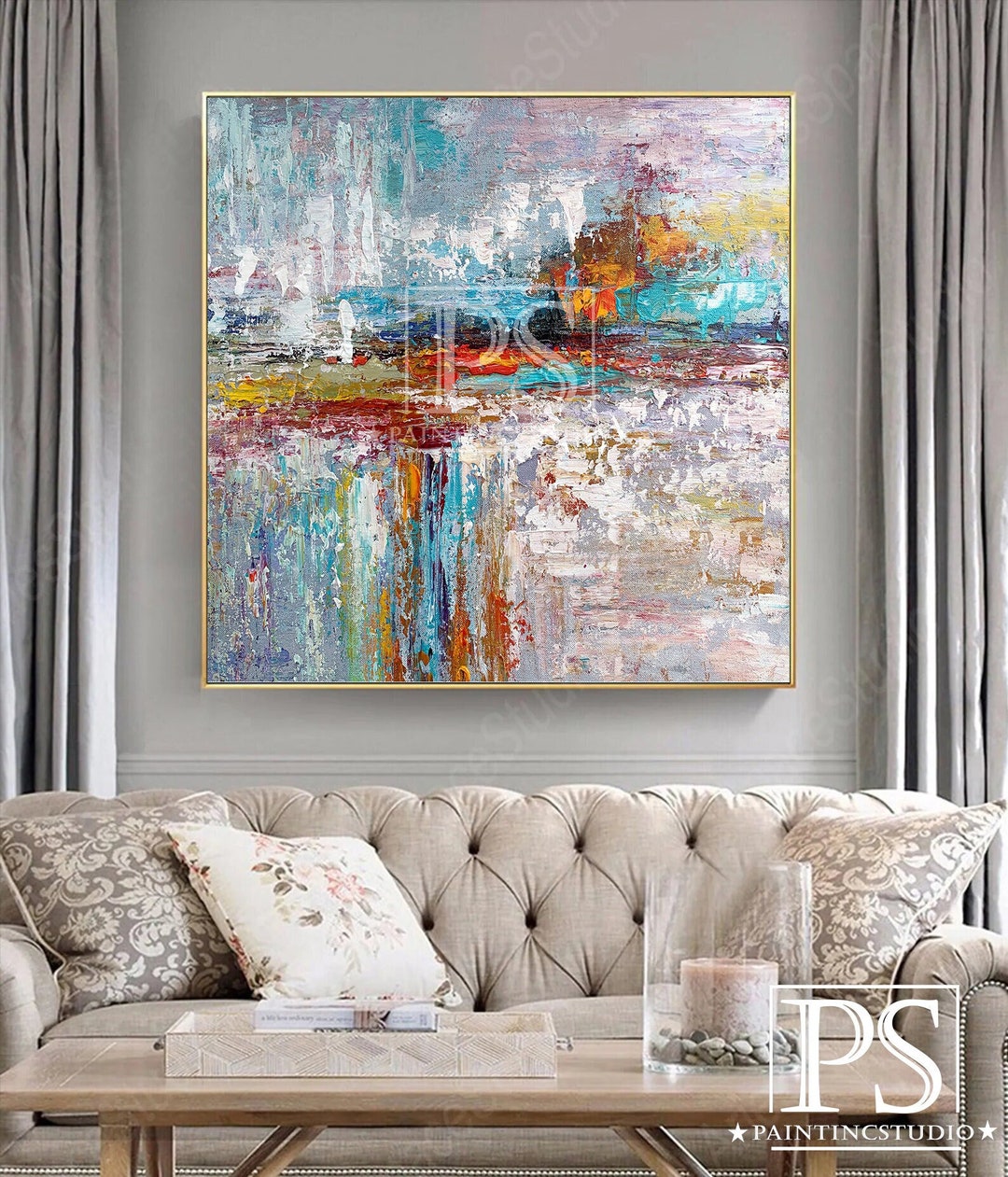 Boho Wall Art Oil Painting on Canvas, Large Abstract Original Textured ...