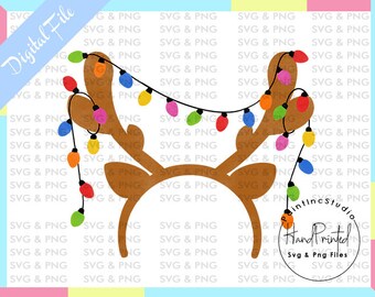 Aquarell Rentiergeweih mit Weihnachtslichter PNG, Clip Art (digitaler Download)