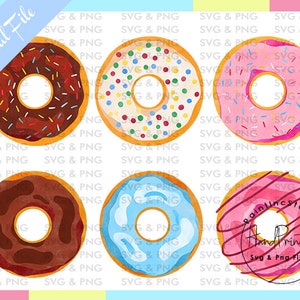 6 Watercolor Donut Sublimation PNG Design,Donut Invitation,Donut Party,1st Birthday Invites,Donut,Dunkin Donuts,Donut Clipart,Pink Donut Art