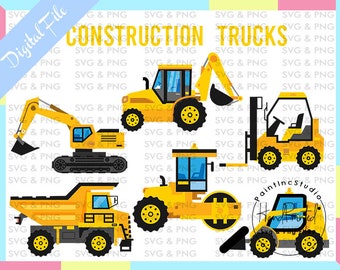 Watercolor Construction Trucks Clipart, PNG, Dump Truck (Digital Download)