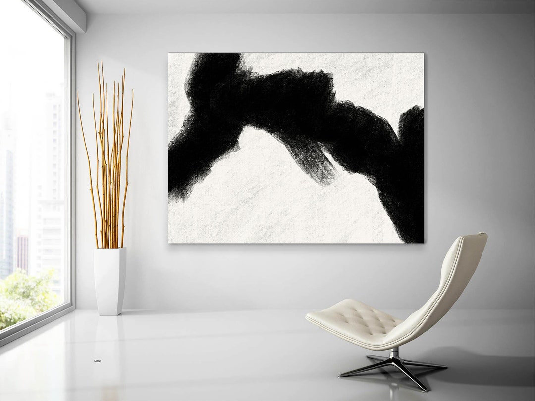 Large Black and White Abstract Painting, Minimalist Canvas Art - Etsy
