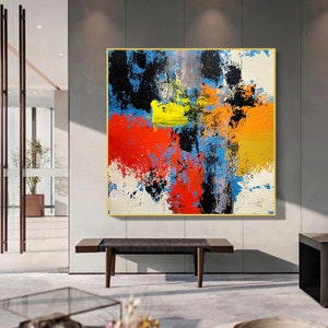 Kleurrijke abstracte muurkunst | Modern geweven canvasschilderij | Groot hedendaags kunstwerk | Gedurfde woon- en kantoorinrichting