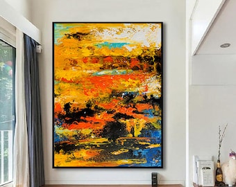 赤青現代アート抽象画プリントキャンバスカラフルな抽象アート、特大