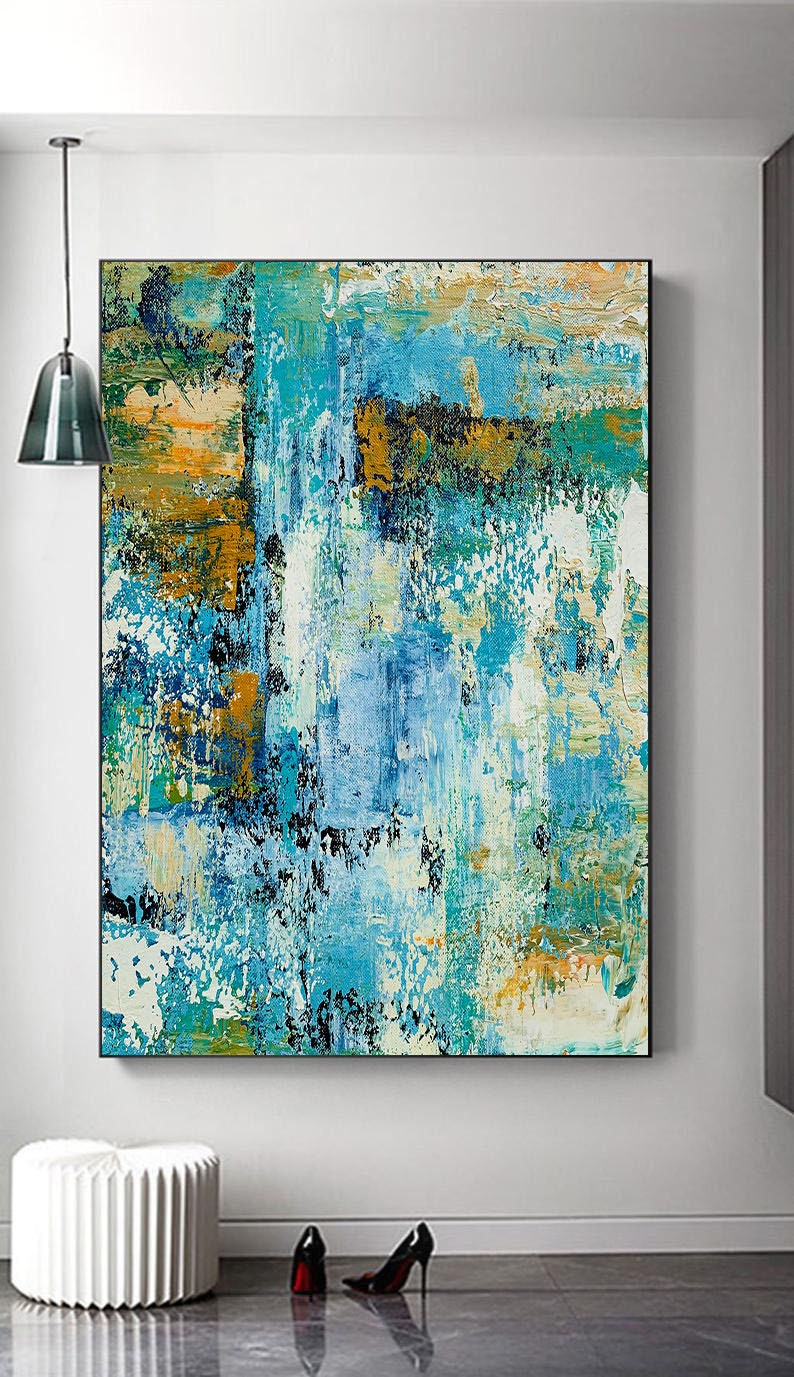 ExtraLarge Wall Art Teal Blue & White Abstract Etsy