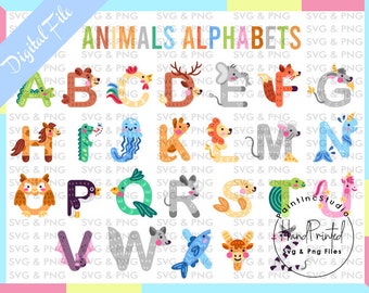 Alfabeto de animales (imágenes prediseñadas, sublimación PNG, letras con estampado animal)