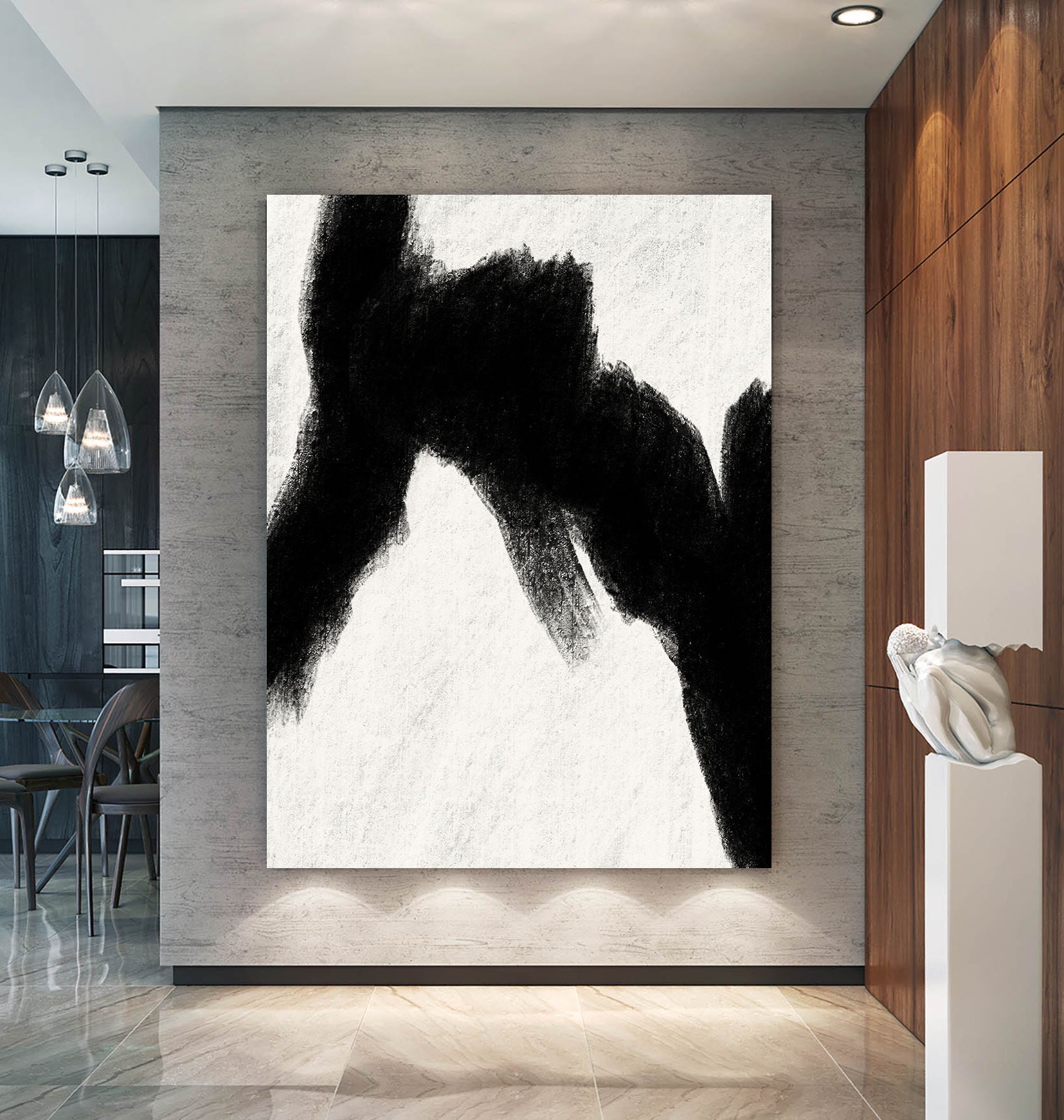 Large Black and White Abstract Painting, Minimalist Canvas Art - Etsy