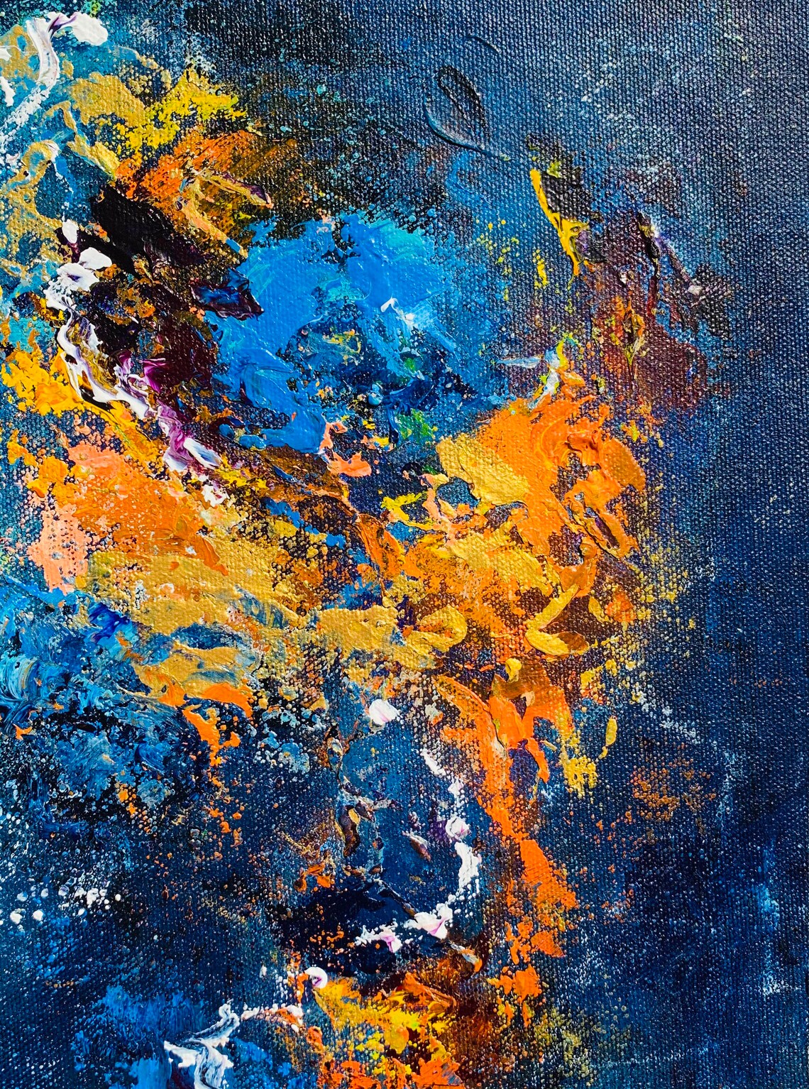 Abstrakte Wandkunst Blau-Weiß, 75x150 Cm, Gerahmte Leinwand - Für Wohnzimmer, Schlafzimmer, Büro