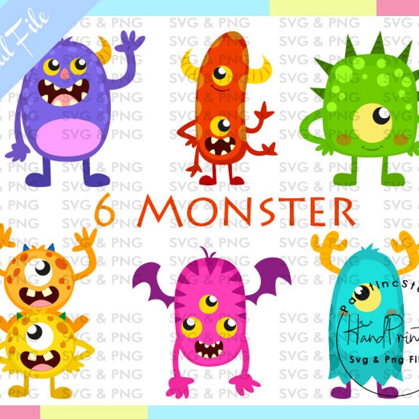 6 Monster PNG Sublimation Design,Monster Cliparts,Monster Png,Cute Monster,Little Monster,Halloween Monster,Hand Drawn,Digital Downlaod Art